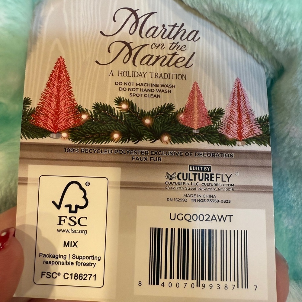 Martha on the Mantle Mint Green Christmas Santa Hat with White Trim Brand New - Picture 6 of 8